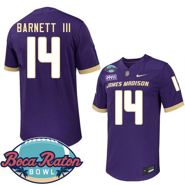 #14 Alonza Barnett III James Madison Dukes 2024 Boca Raton Bowl Jersey-Purple